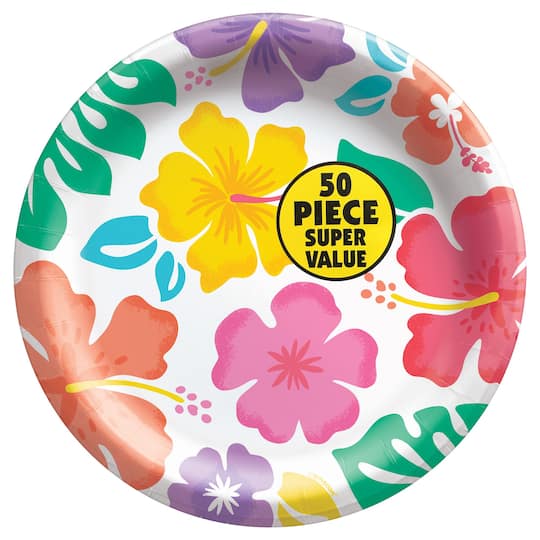8.5'' Summer Hibiscus Value Pack Round Plates, 50ct.